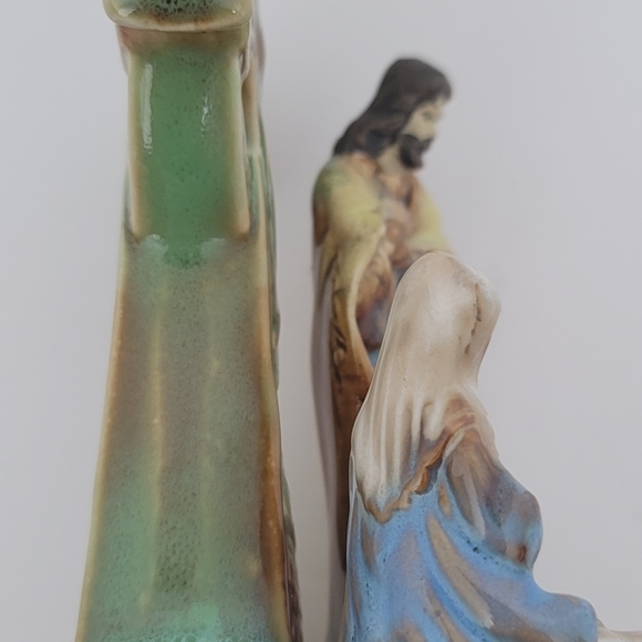 Vintage Porcelain Nativity Scene with Cross 6” Tall - Picture 3 of 9